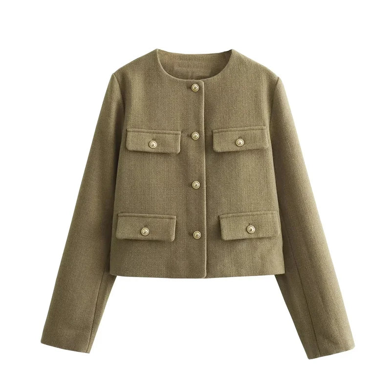 Vintage Damen Tweedjacke – Elegante Cropped Jacke mit Knöpfen