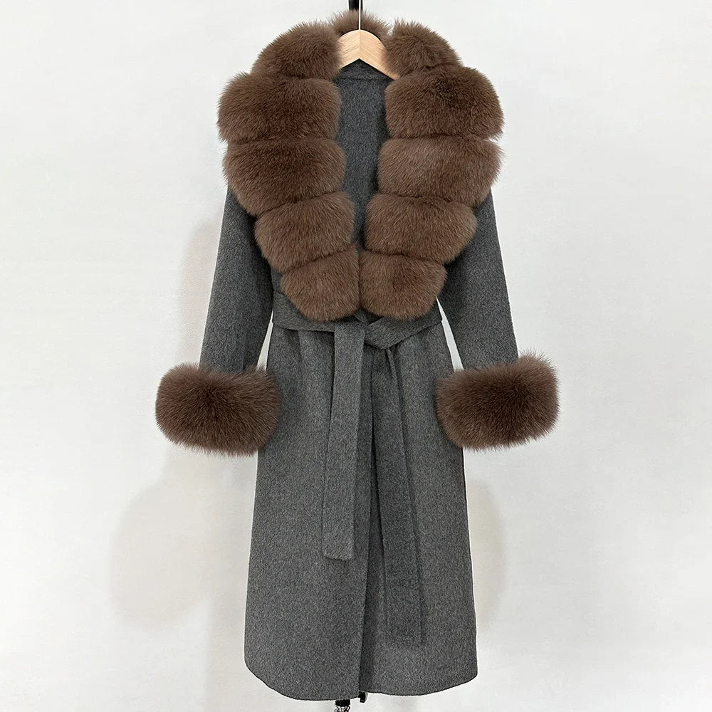 Eleganter Wollmantel mit Echtpelzkragen – Damen Wintermantel aus Wollmischung