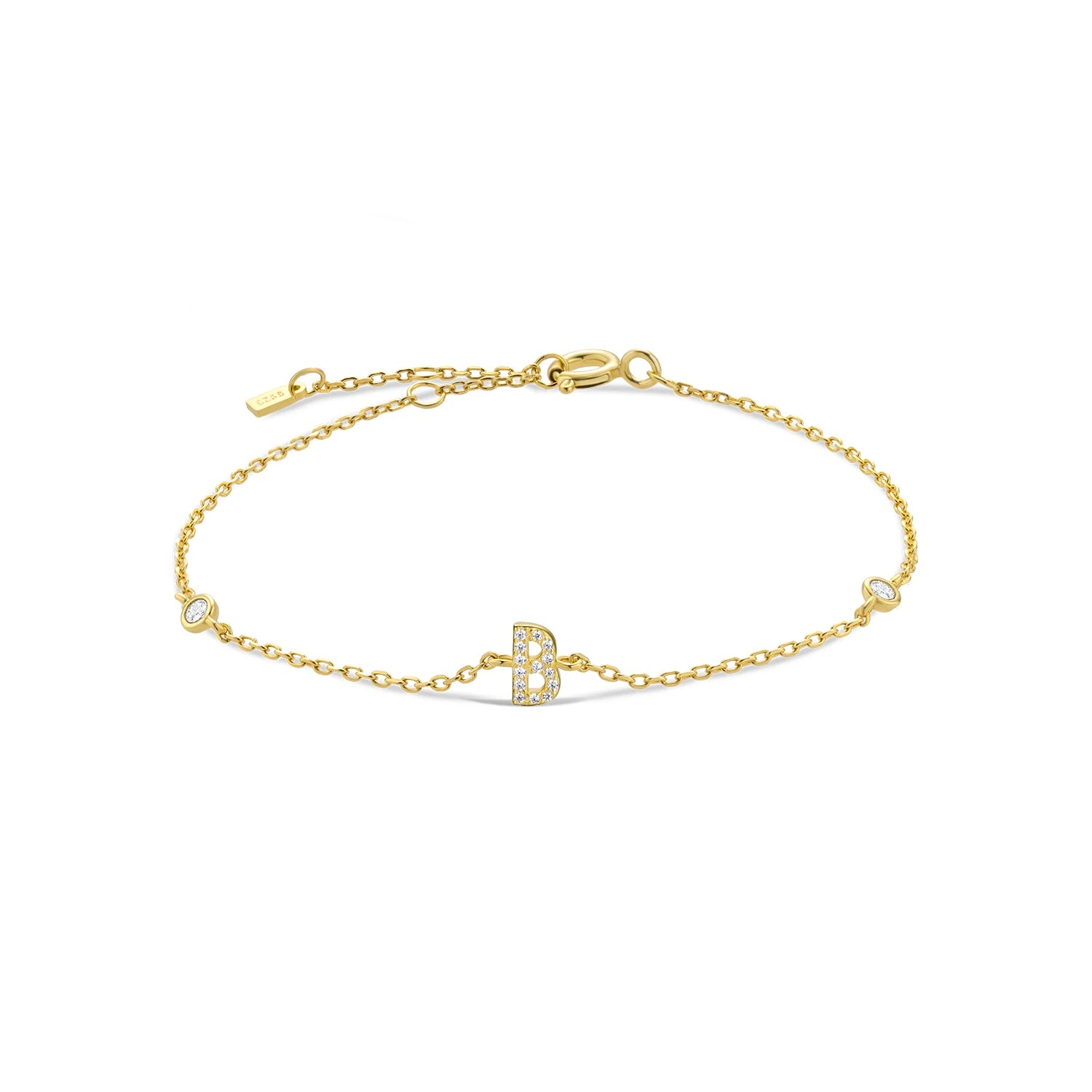 925 Sterling Silber Initial Armband, vergoldet oder platinbeschichtet – Buchstabe A–Z mit Zirkonia