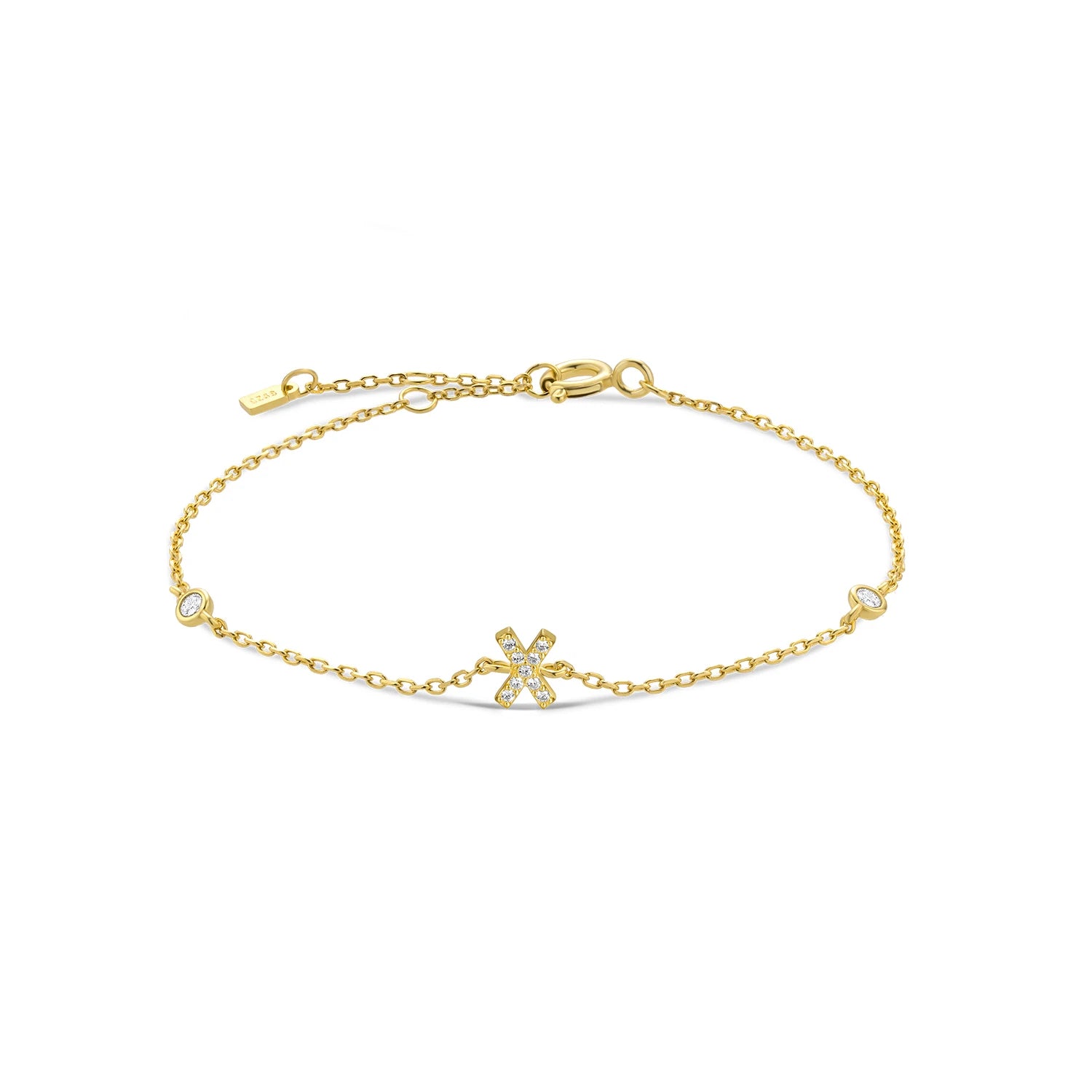 925 Sterling Silber Initial Armband, vergoldet oder platinbeschichtet – Buchstabe A–Z mit Zirkonia