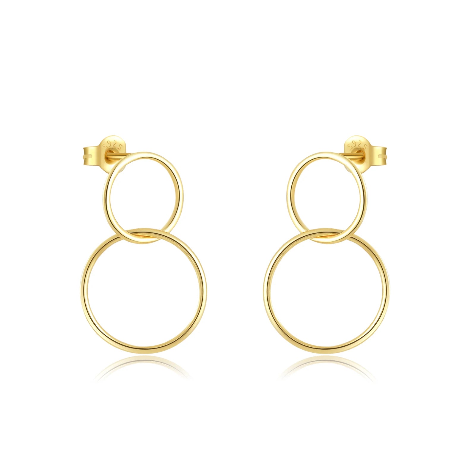 925 Sterling Silber Ohrhänger mit Doppel Kreis – 10mm & 15mm, Minimalistisch & Elegant – Vergoldet oder Platinbeschichtet