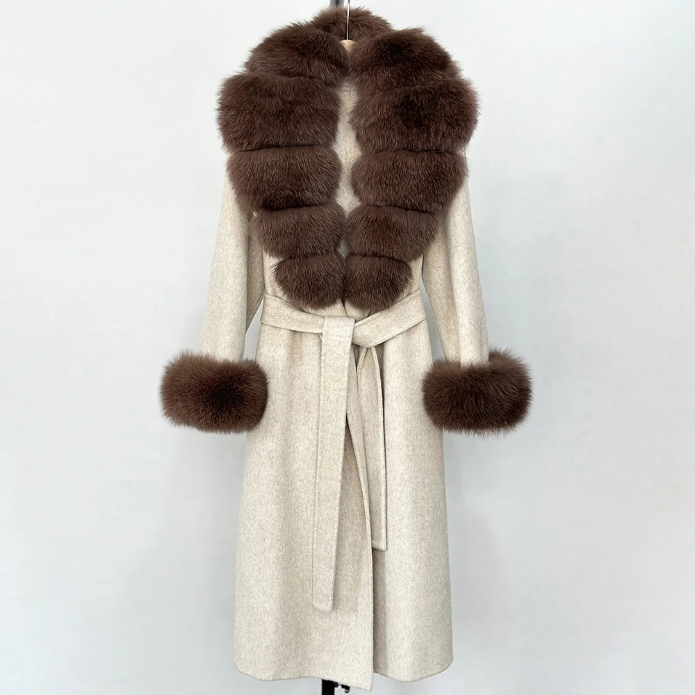 Eleganter Wollmantel mit Echtpelzkragen – Damen Wintermantel aus Wollmischung