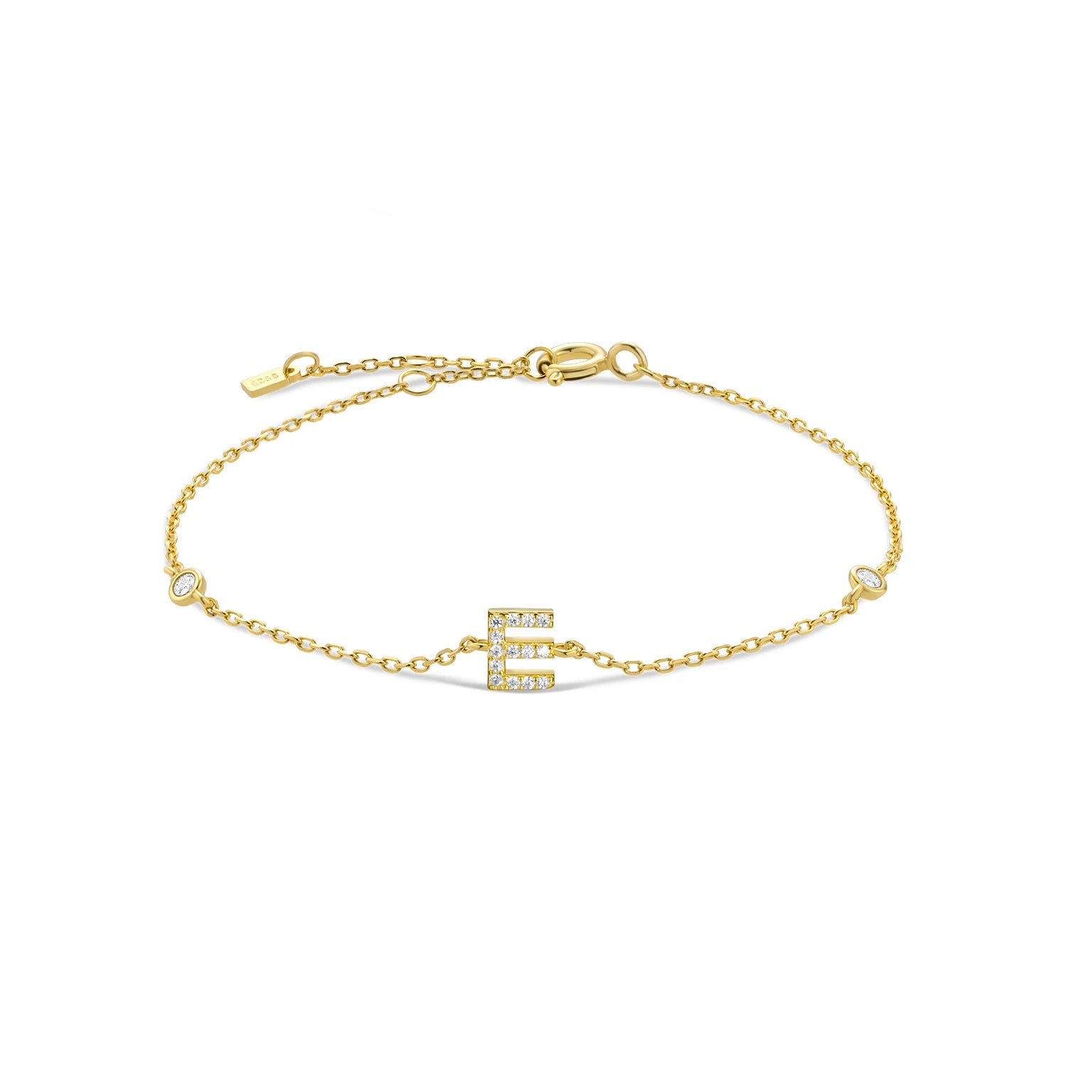 925 Sterling Silber Initial Armband, vergoldet oder platinbeschichtet – Buchstabe A–Z mit Zirkonia
