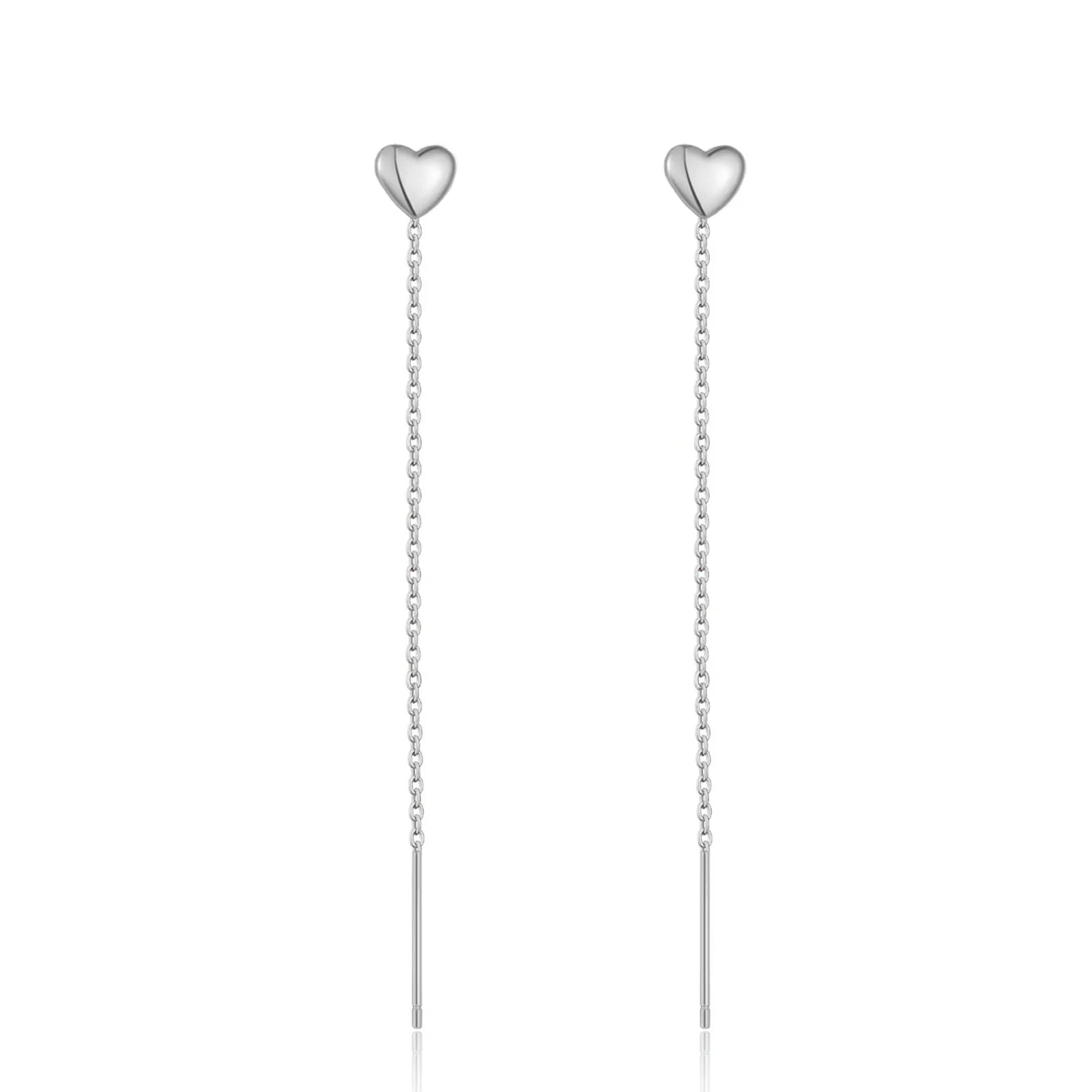 925 Sterling Silber Herz Ohrhänger mit Langer Kette – Zart, Minimalistisch & Elegant – Vergoldet oder Platinbeschichtet