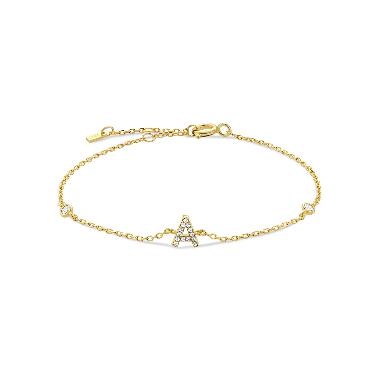 925 Sterling Silber Initial Armband, vergoldet oder platinbeschichtet – Buchstabe A–Z mit Zirkonia