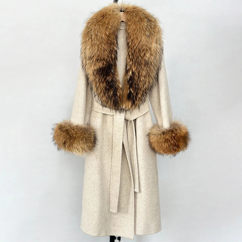 Eleganter Wollmantel mit Echtpelzkragen – Damen Wintermantel aus Wollmischung