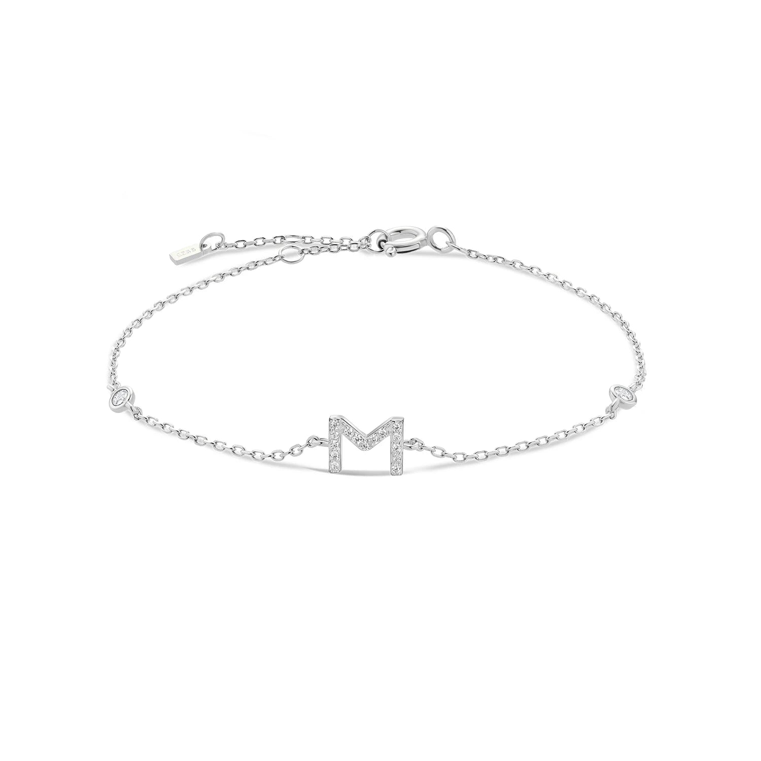 925 Sterling Silber Initial Armband, vergoldet oder platinbeschichtet – Buchstabe A–Z mit Zirkonia