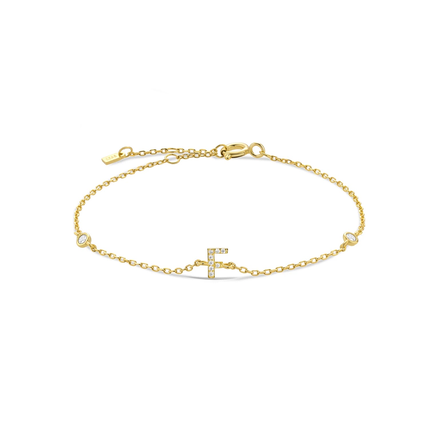 925 Sterling Silber Initial Armband, vergoldet oder platinbeschichtet – Buchstabe A–Z mit Zirkonia