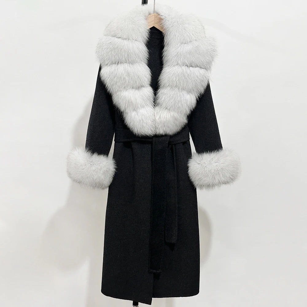 Eleganter Wollmantel mit Echtpelzkragen – Damen Wintermantel aus Wollmischung