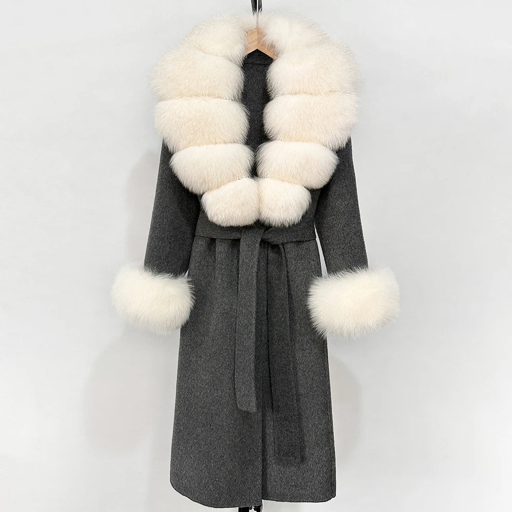 Eleganter Wollmantel mit Echtpelzkragen – Damen Wintermantel aus Wollmischung