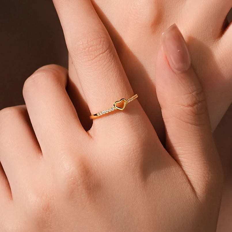 Zarter 925 Silber Ring mit Herz & Zirkonia – Vergoldet oder Platinbeschichtet | Minimalistisch & Elegant