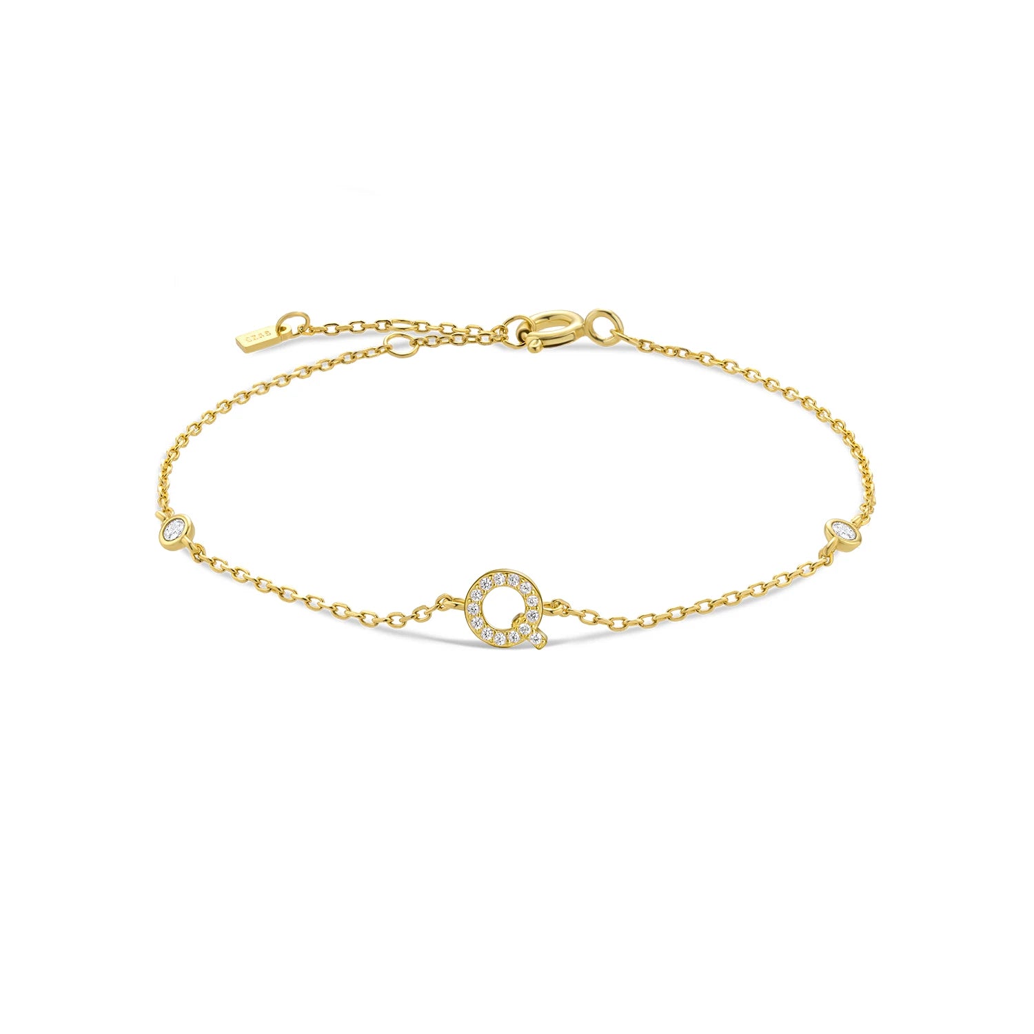 925 Sterling Silber Initial Armband, vergoldet oder platinbeschichtet – Buchstabe A–Z mit Zirkonia