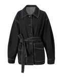 Damen Denim Jacke mit Gürtel – Casual Jeansjacke mit Reverskragen