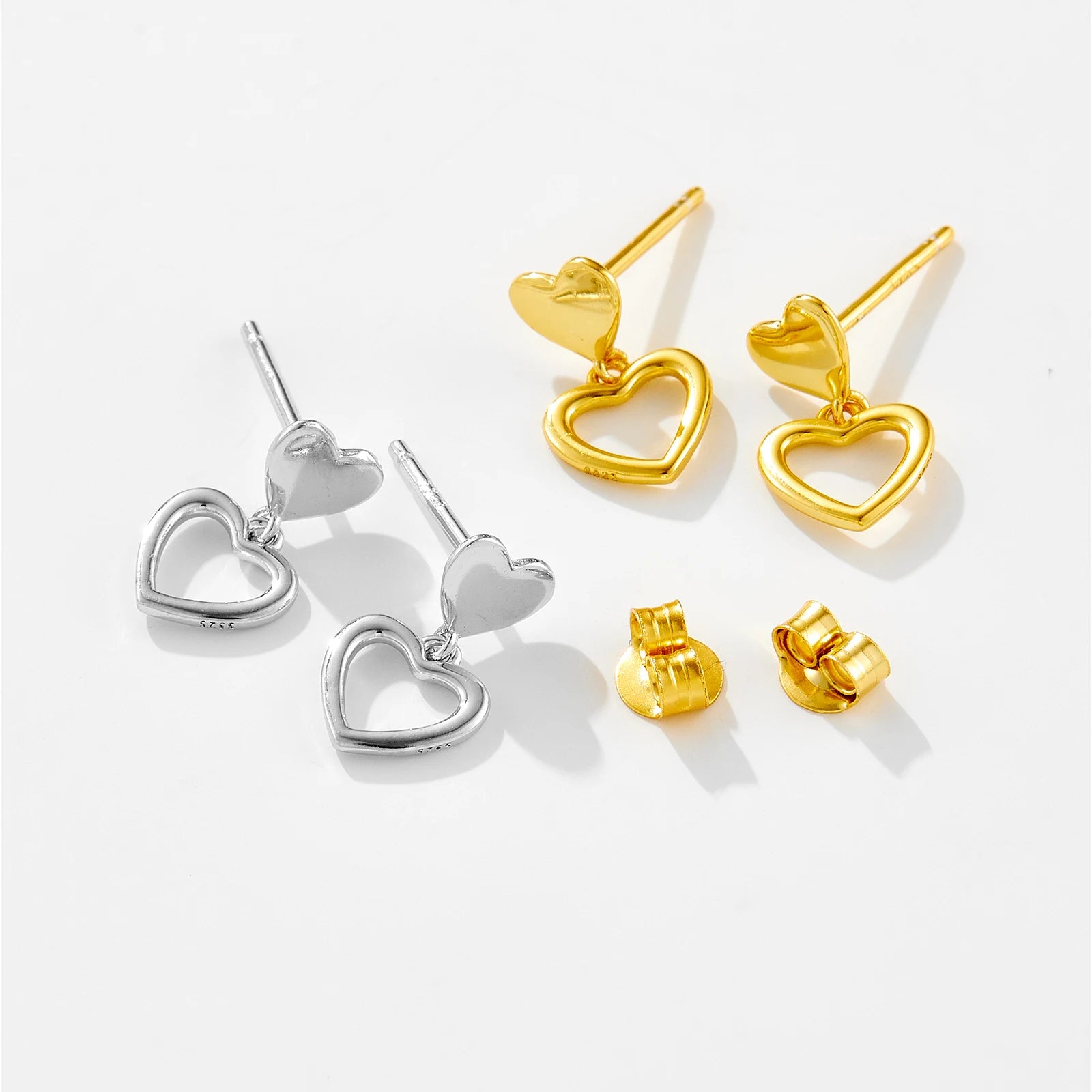 925 Sterling Silber Herz Ohrstecker – Schlicht, Elegant & Minimalistisch – Vergoldet oder Platinbeschichtet