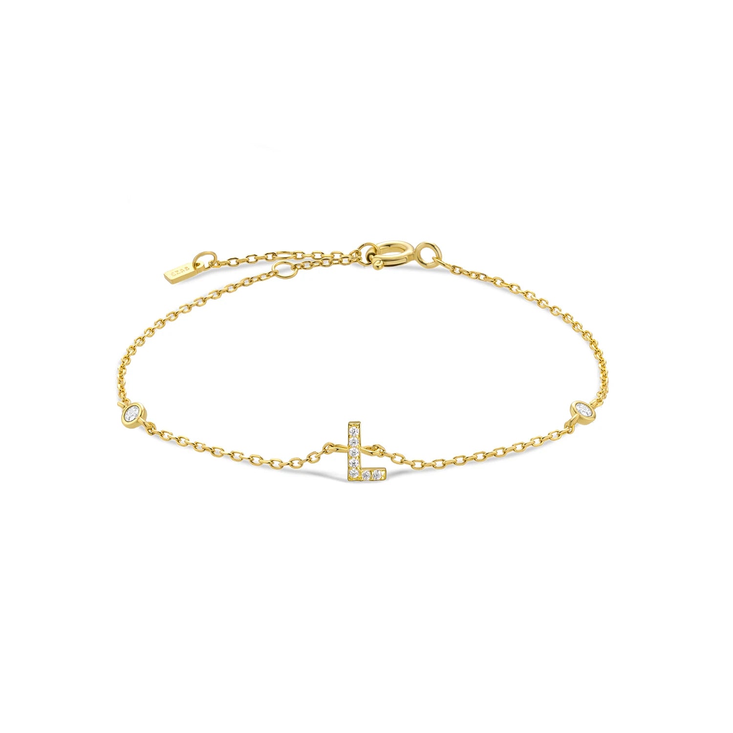 925 Sterling Silber Initial Armband, vergoldet oder platinbeschichtet – Buchstabe A–Z mit Zirkonia