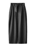 Schwarze Damen Streifenhose – Plissee High-Waist mit Wide Leg