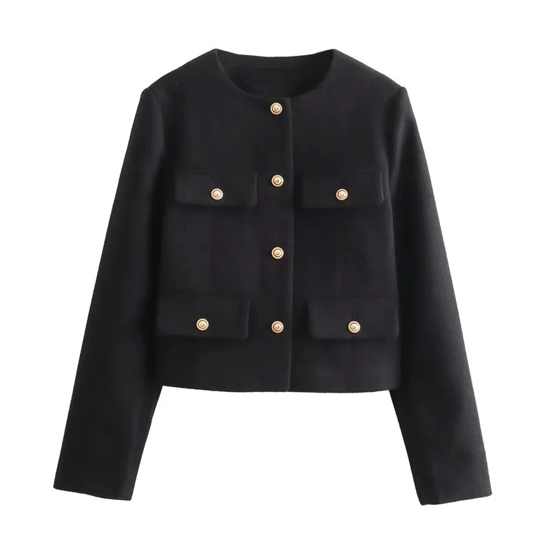 Vintage Damen Tweedjacke – Elegante Cropped Jacke mit Knöpfen