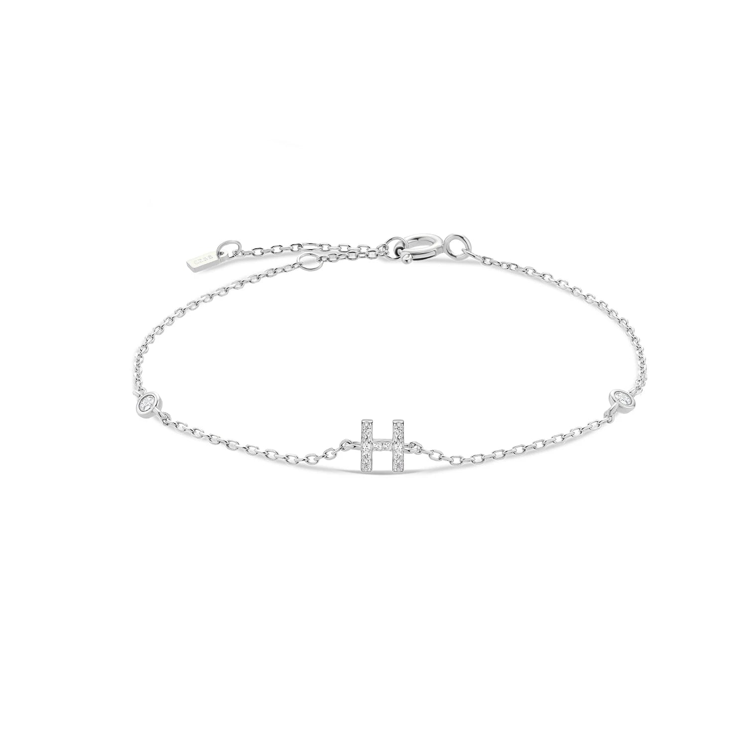 925 Sterling Silber Initial Armband, vergoldet oder platinbeschichtet – Buchstabe A–Z mit Zirkonia