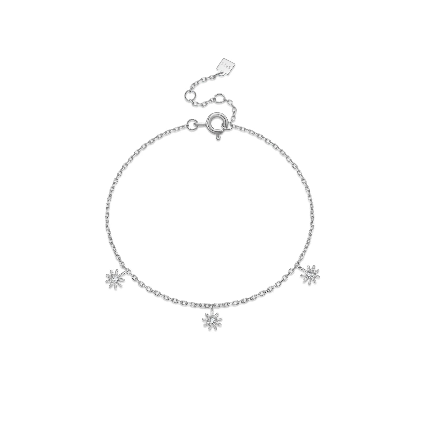 Elegantes Damen Armband aus 925 Sterling Silber – Drei Sonnen Anhänger mit Zirkonia, Vergoldet oder Platinbeschichtet, Zeitloser Schmuck
