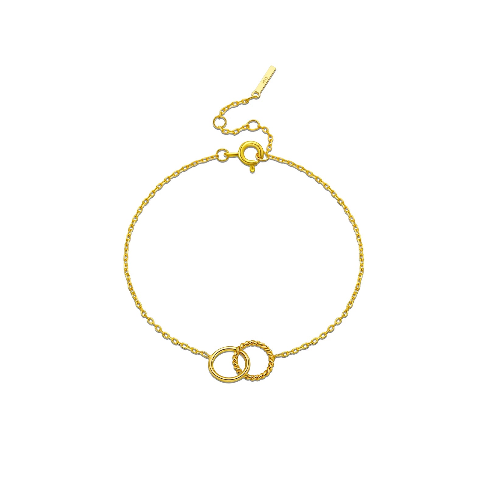 925 Sterling Silber Armband mit Vergoldung oder Platinbeschichtung – Doppelring-Verschluss | Minimalistisches Design mit glatten und gedrehten Gliedern