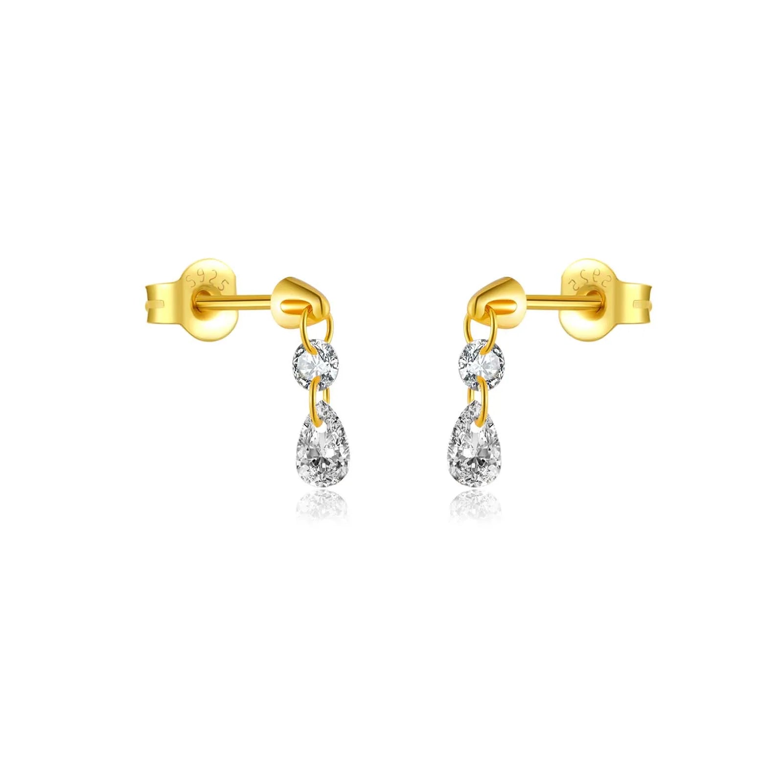 925 Sterling Silber Ohrstecker mit Zirkonia – Rund & Tropfenform, Elegant – Vergoldet oder Platinbeschichtet
