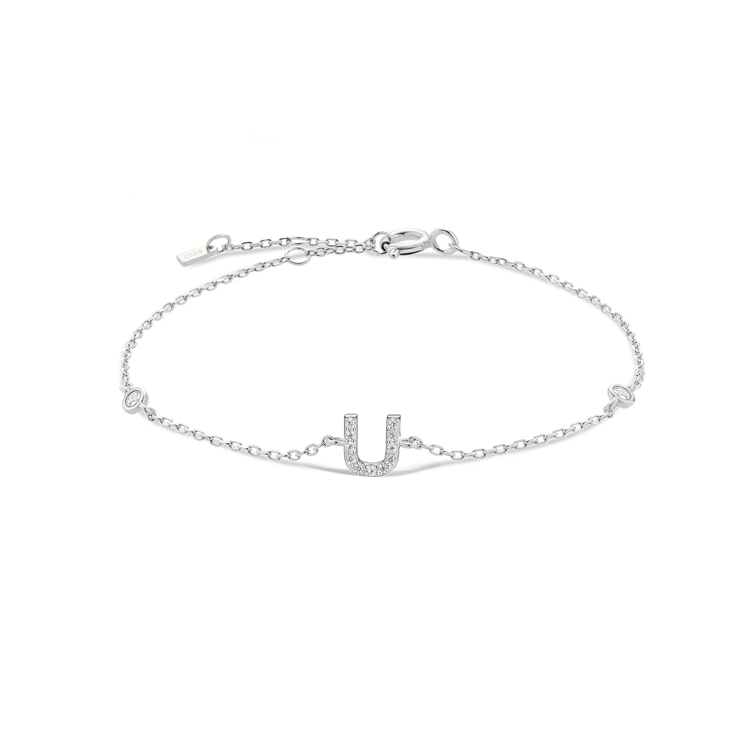 925 Sterling Silber Initial Armband, vergoldet oder platinbeschichtet – Buchstabe A–Z mit Zirkonia