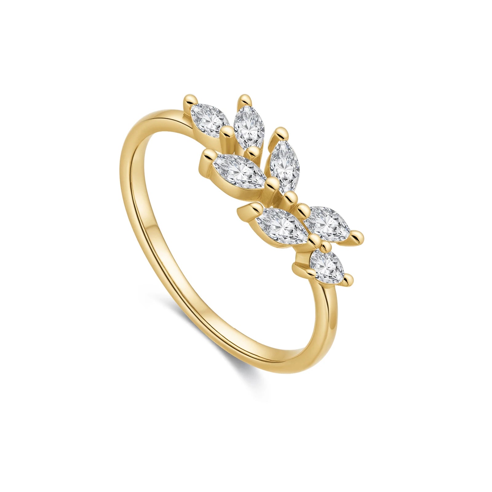 Eleganter Damenring aus 925 Sterling Silber, vergoldet oder platinbeschichtet, im Blattdesign mit Zirkonia – Zart und zeitlos.