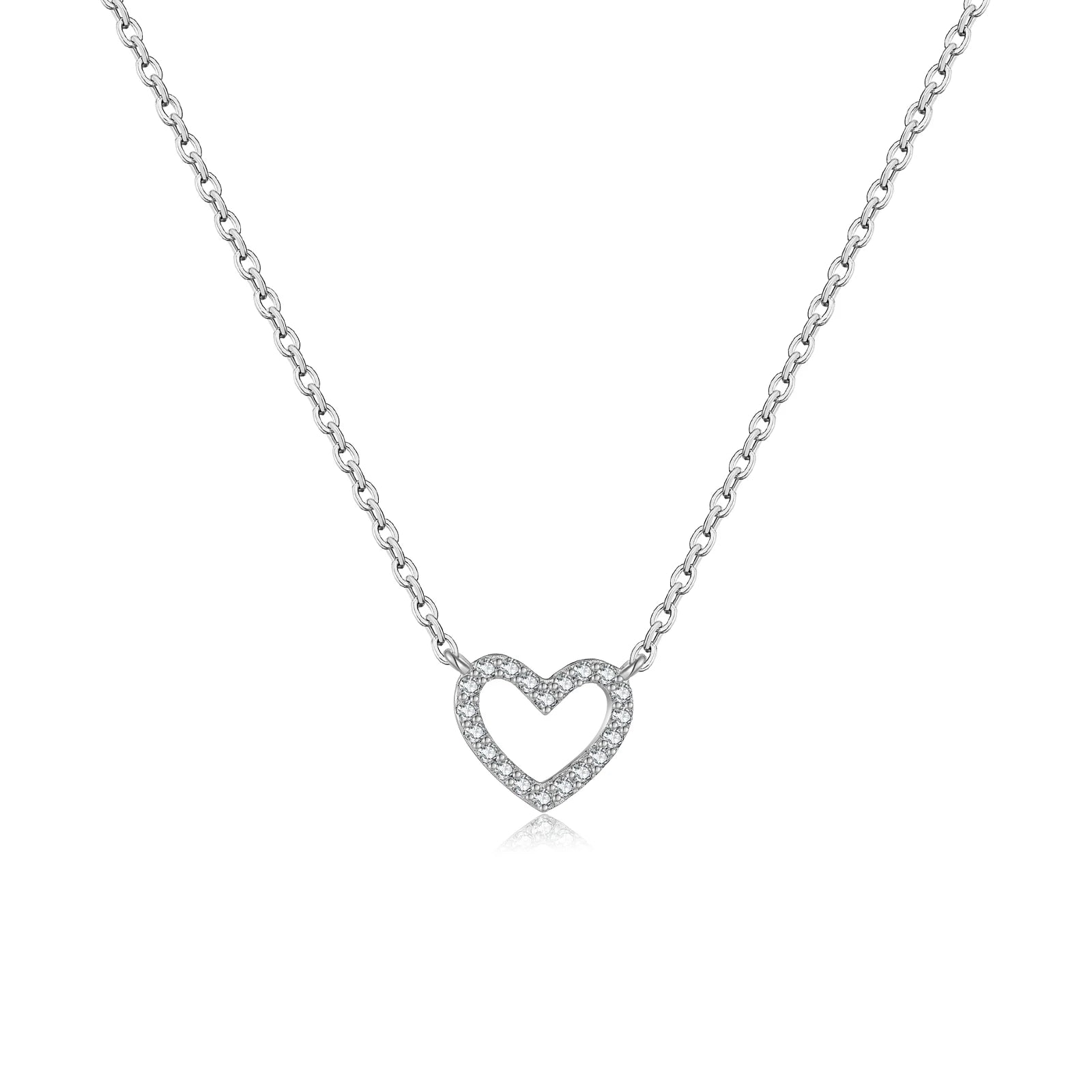 Feine Damen Halskette, vergoldet oder platinbeschichtet – Herz Design mit Zirkonia Stein