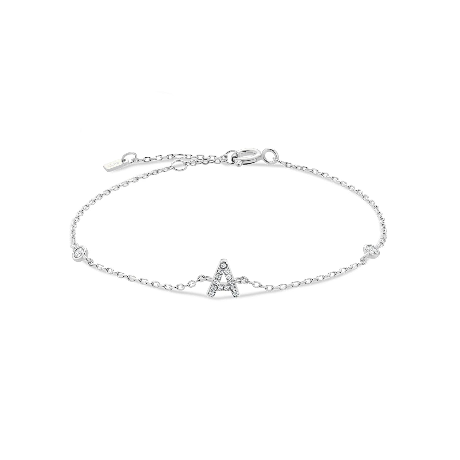 925 Sterling Silber Initial Armband, vergoldet oder platinbeschichtet – Buchstabe A–Z mit Zirkonia