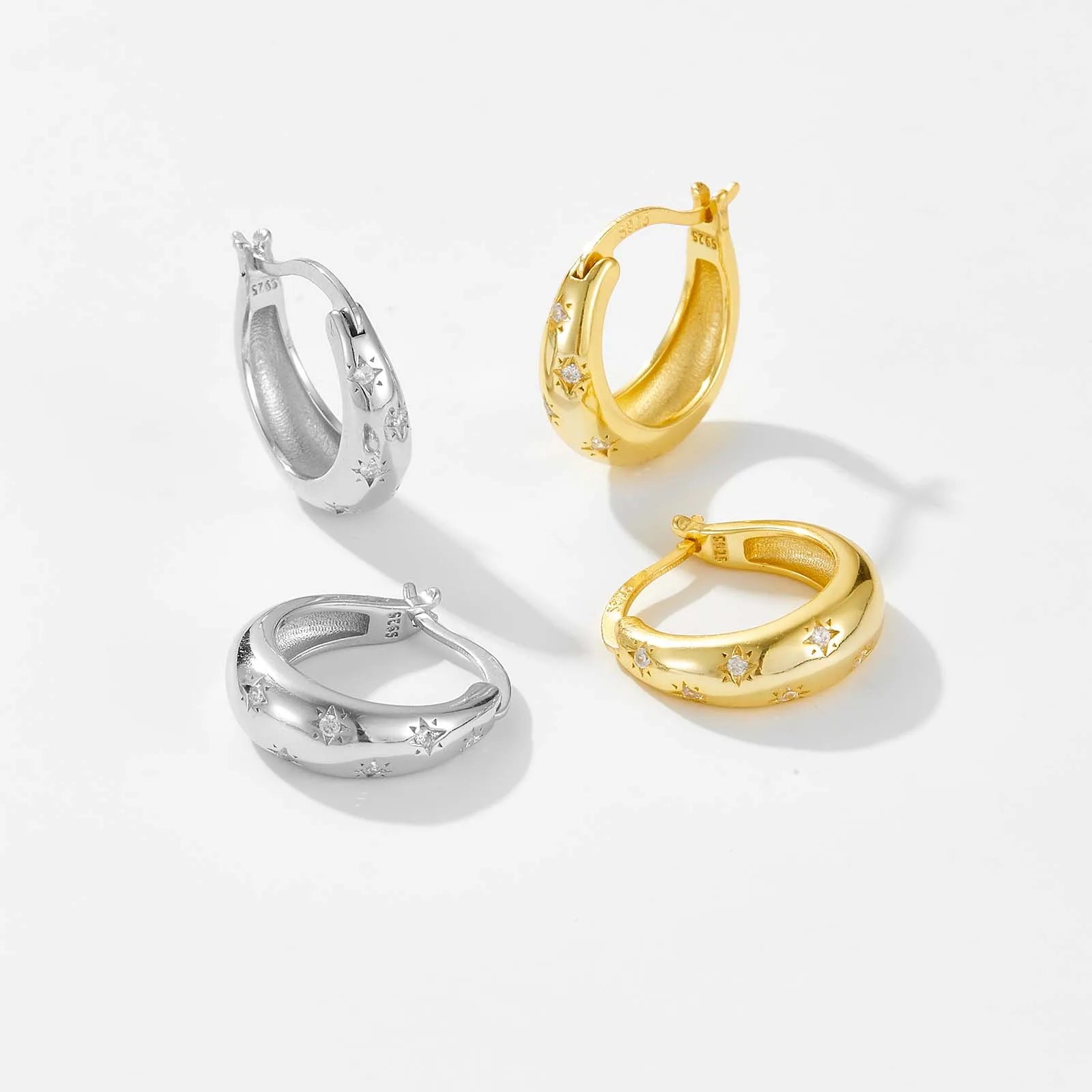 925 Sterling Silber Stern Creolen 10mm – Schlicht & Modern – Vergoldet oder Platinbeschichtet