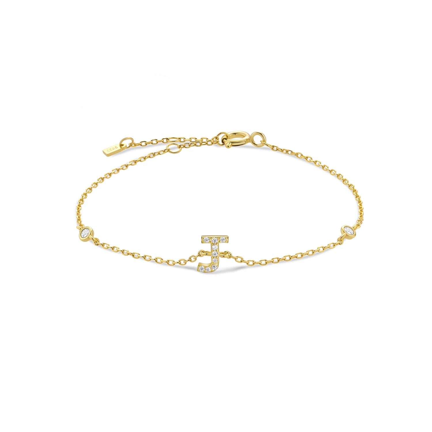 925 Sterling Silber Initial Armband, vergoldet oder platinbeschichtet – Buchstabe A–Z mit Zirkonia