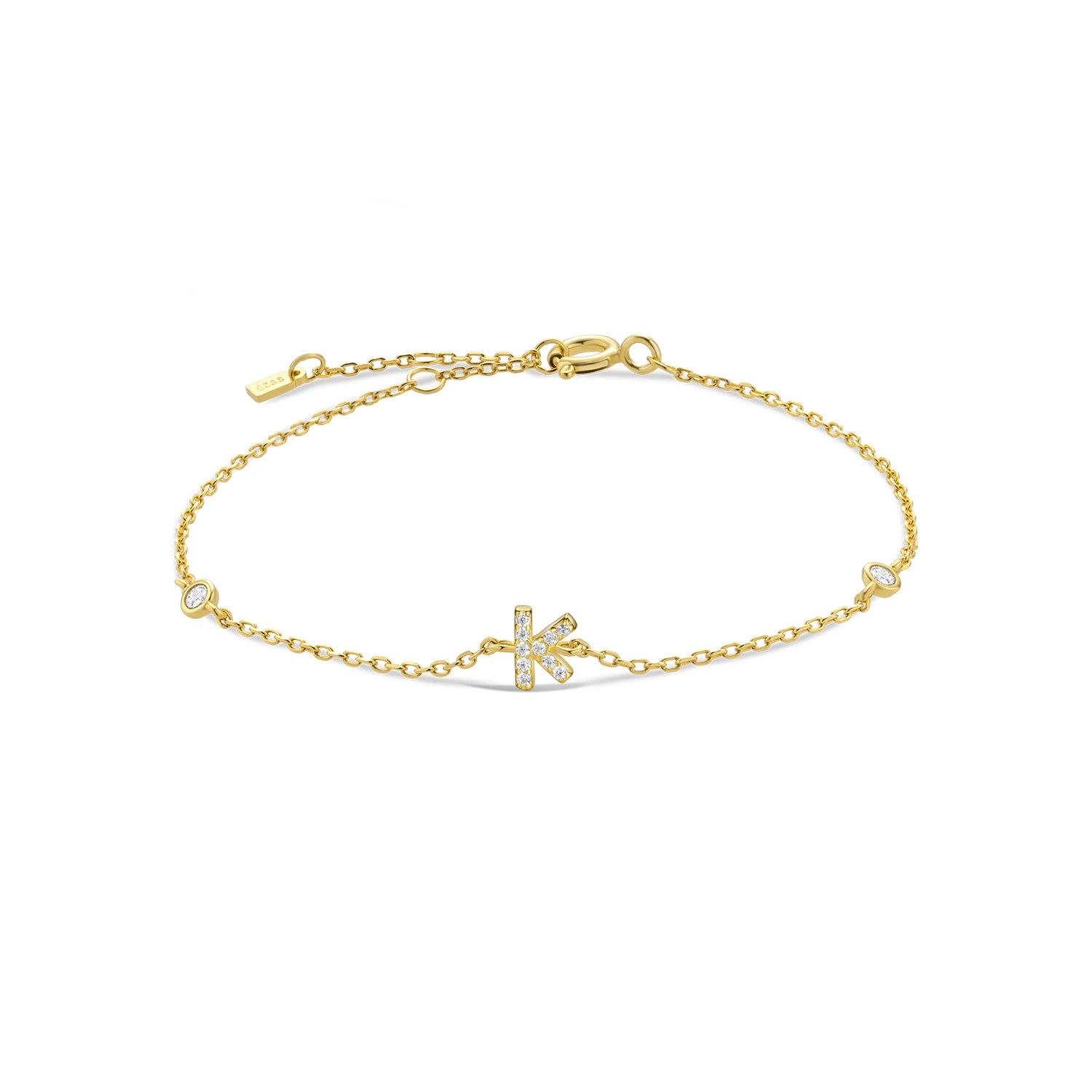 925 Sterling Silber Initial Armband, vergoldet oder platinbeschichtet – Buchstabe A–Z mit Zirkonia