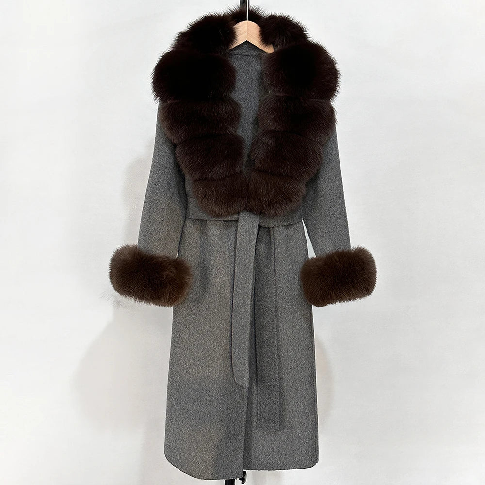 Eleganter Wollmantel mit Echtpelzkragen – Damen Wintermantel aus Wollmischung