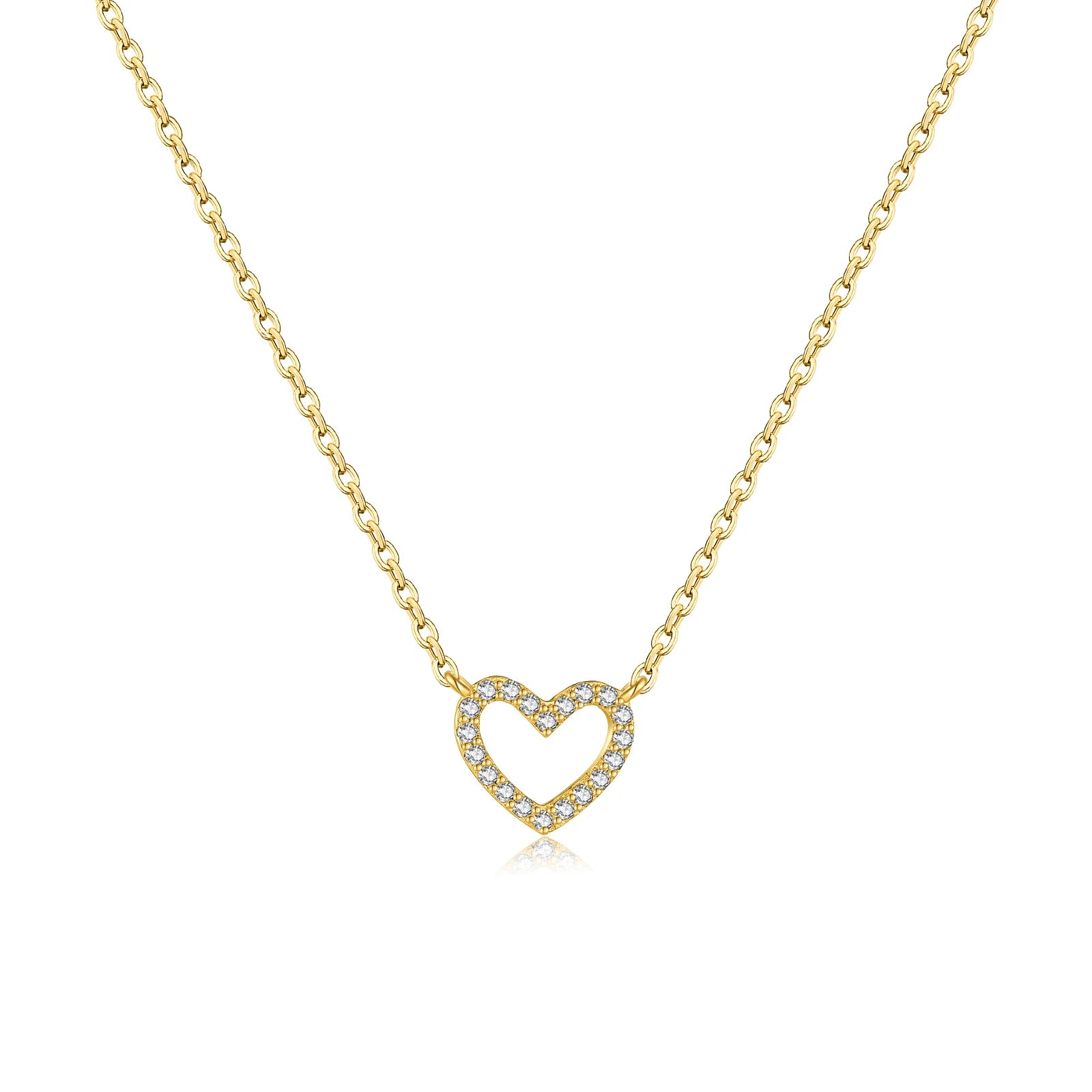 Feine Damen Halskette, vergoldet oder platinbeschichtet – Herz Design mit Zirkonia Stein