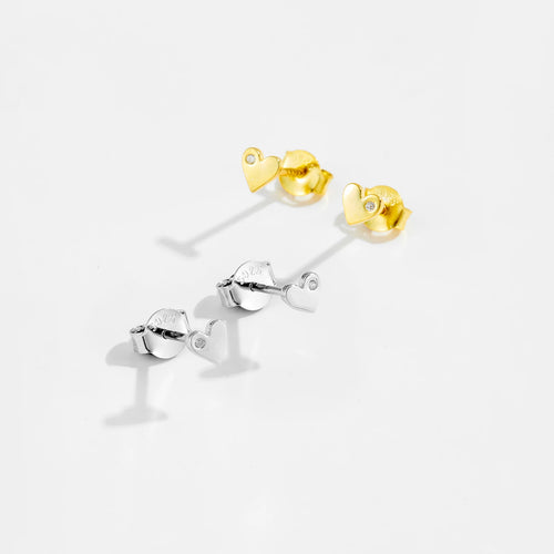 925 Sterling Silber Herz Ohrstecker mit Zirkonia – Klein, Zart & Minimalistisch – Vergoldet oder Platinbeschichtet