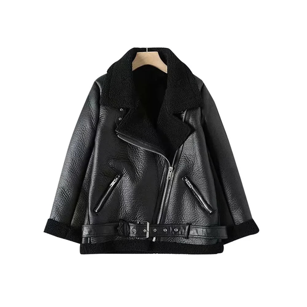 Warme Oversize Damenjacke mit Kunstfell – Wintermantel aus Kunstleder