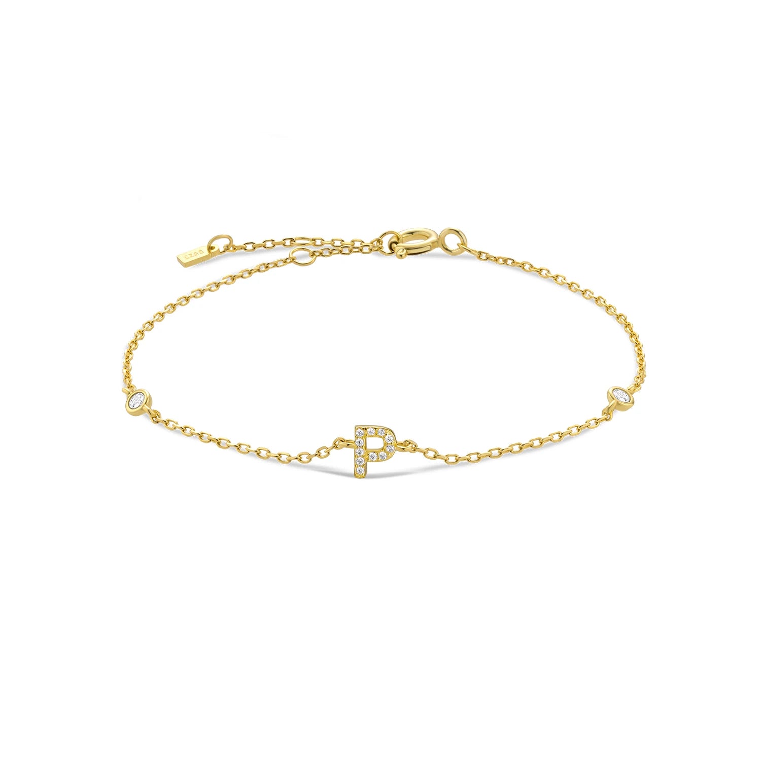 925 Sterling Silber Initial Armband, vergoldet oder platinbeschichtet – Buchstabe A–Z mit Zirkonia