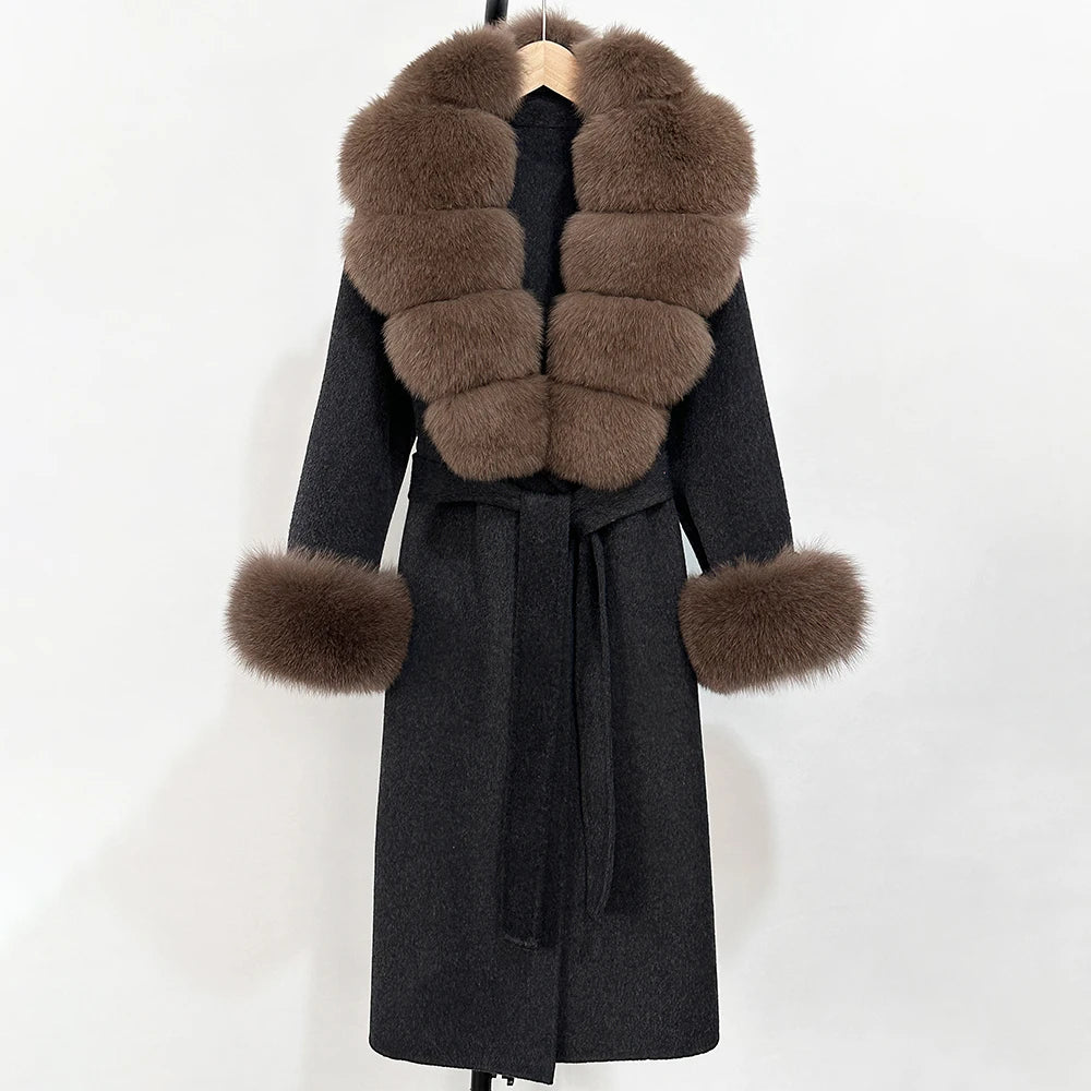 Eleganter Wollmantel mit Echtpelzkragen – Damen Wintermantel aus Wollmischung