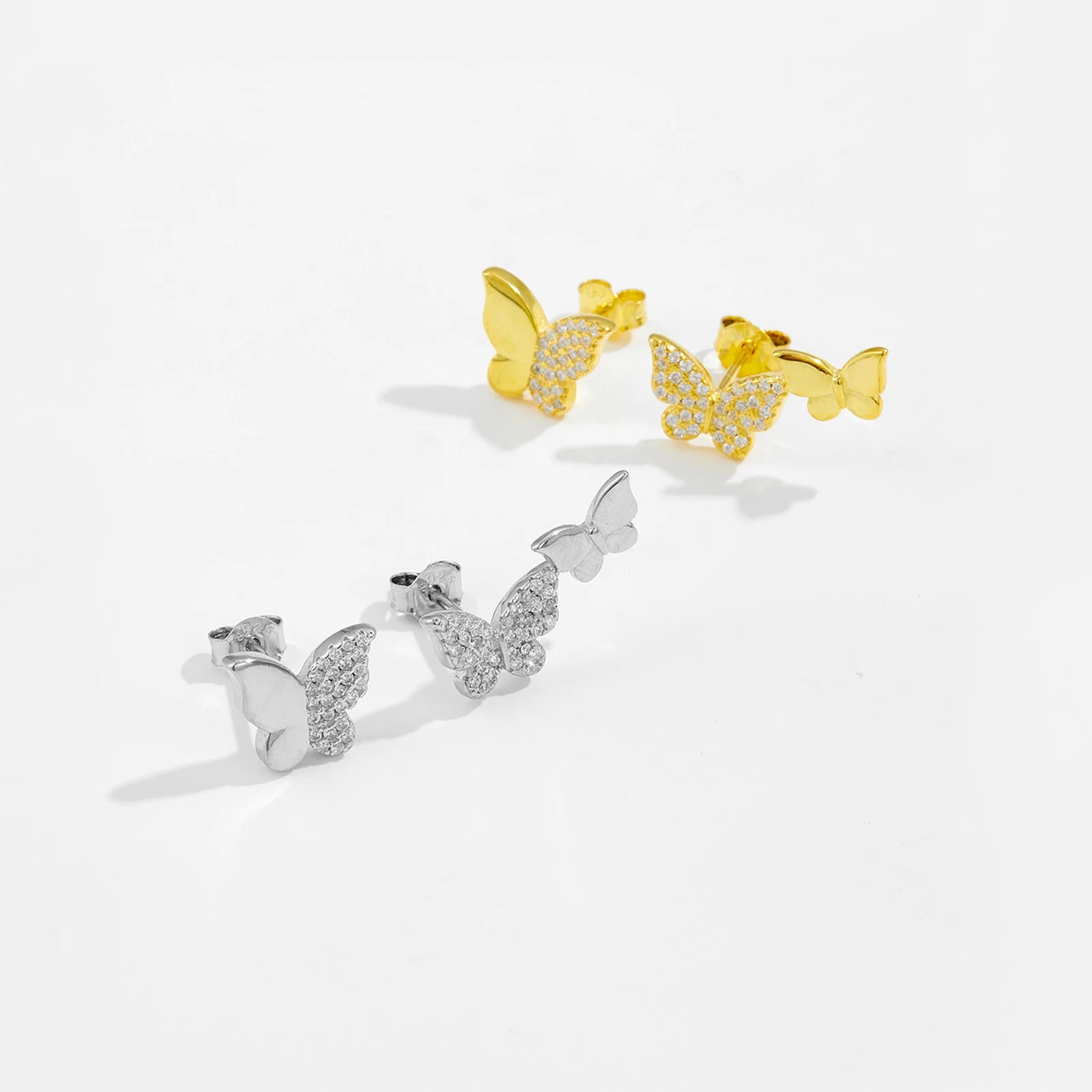 925 Sterling Silber Schmetterling Ohrstecker mit Zirkonia – Klein, Zart & Minimalistisch – Vergoldet oder Platinbeschichtet