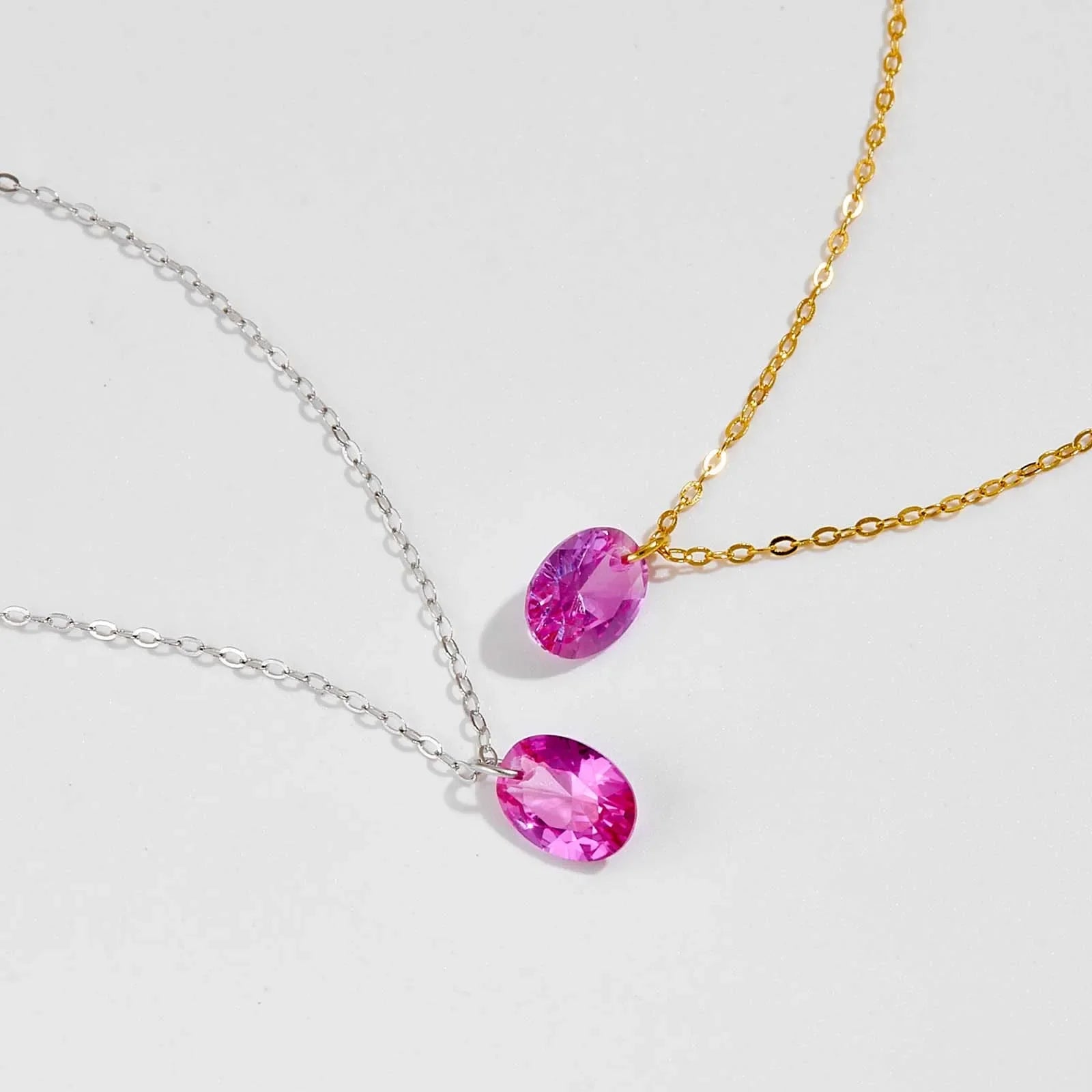 Luxuriöse Damen Halskette 925 Sterling Silber – Rosa Zirkonia Anhänger Oval, Modern & Stilvoll, Vergoldet oder Platinbeschichtet