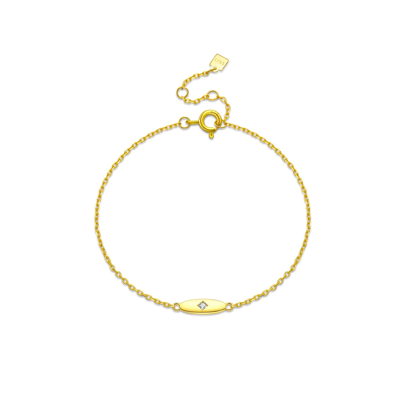925 Sterling Silber Armband mit Ovalem Zirkonia Anhänger – Vergoldet oder Platinbeschichtet | Minimalistisch & Elegant