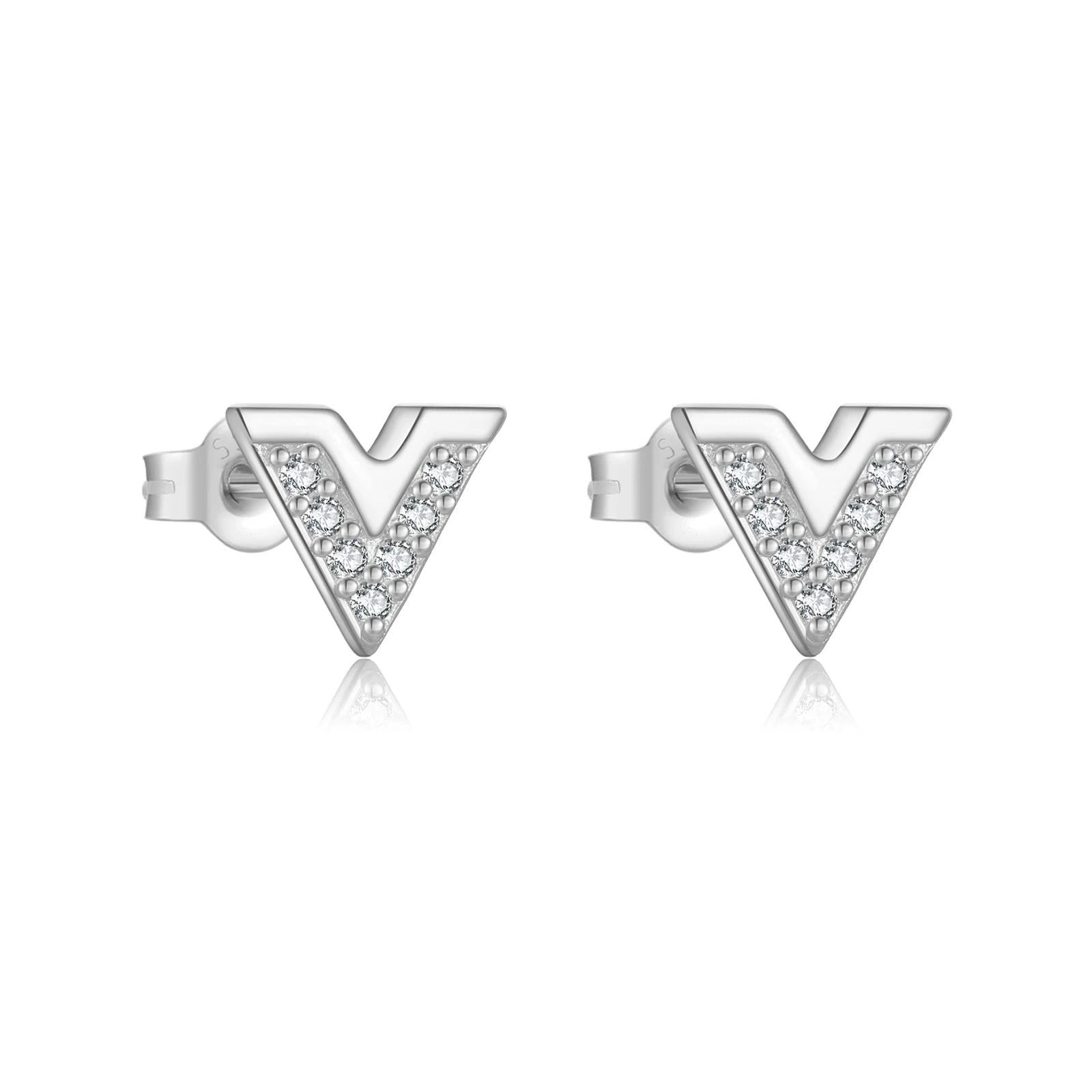 925 Sterling Silber V Ohrstecker mit Zirkonia – Elegant, Minimalistisch – Vergoldet oder Platinbeschichtet
