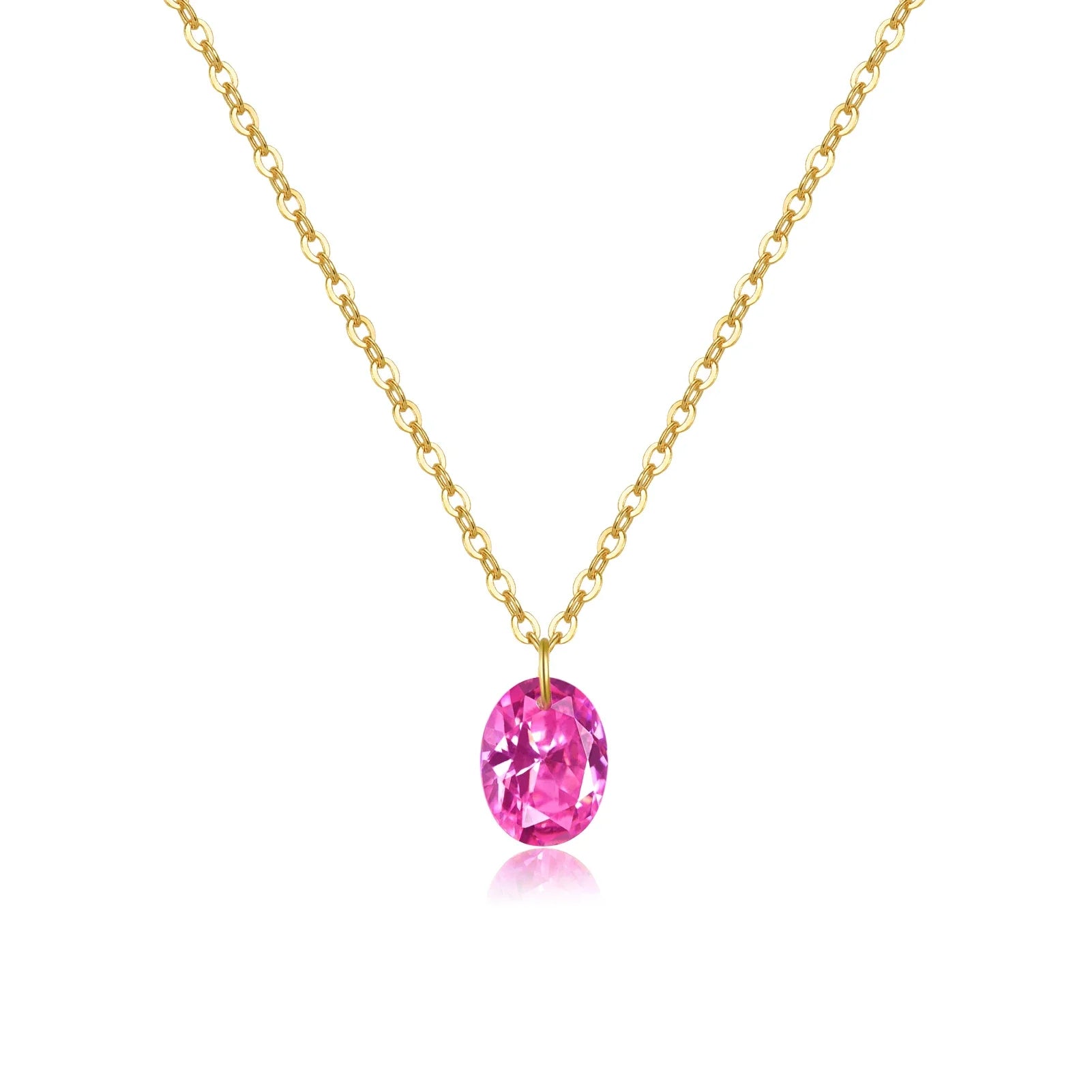 Luxuriöse Damen Halskette 925 Sterling Silber – Rosa Zirkonia Anhänger Oval, Modern & Stilvoll, Vergoldet oder Platinbeschichtet