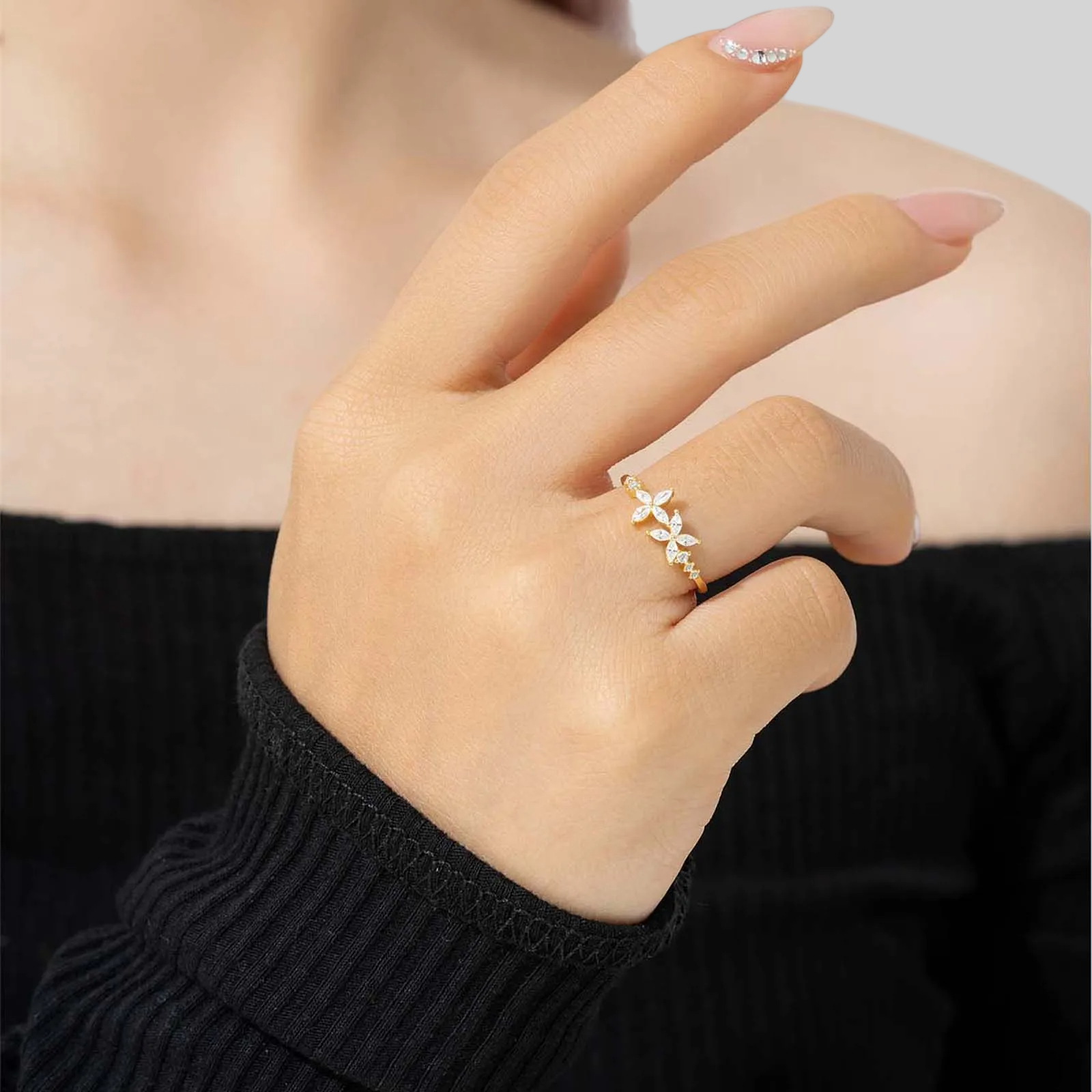 Zarter 925 Silber Ring mit floralem Design & Zirkonia – Vergoldet oder Platinbeschichtet | Feminin & Elegant