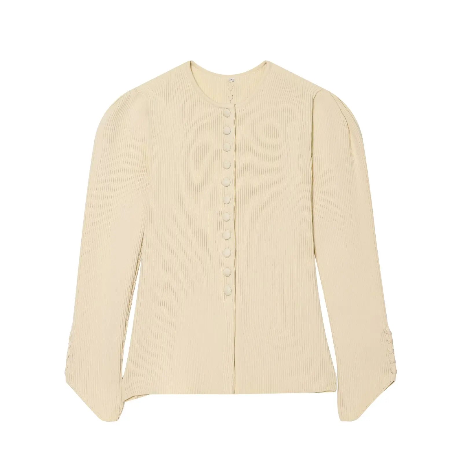 Damen-Strickcardigan mit Polokragen – elegantes Oberteil mit Puffärmeln