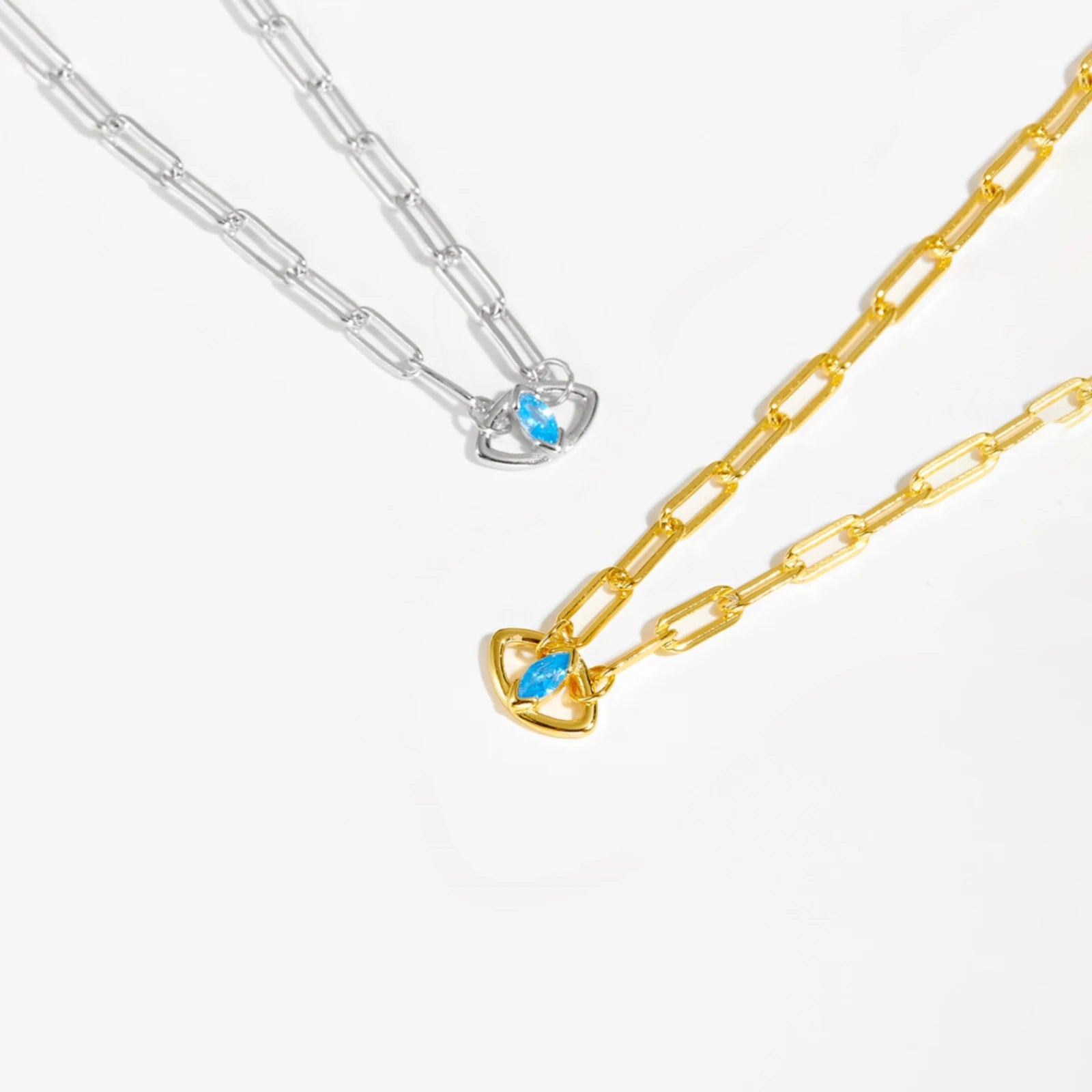 Elegante Damen Halskette aus 925 Sterling Silber – Vergoldet oder Platinbeschichtet mit Blauem Zirkonia Auge, Luxuriöser Schmuck