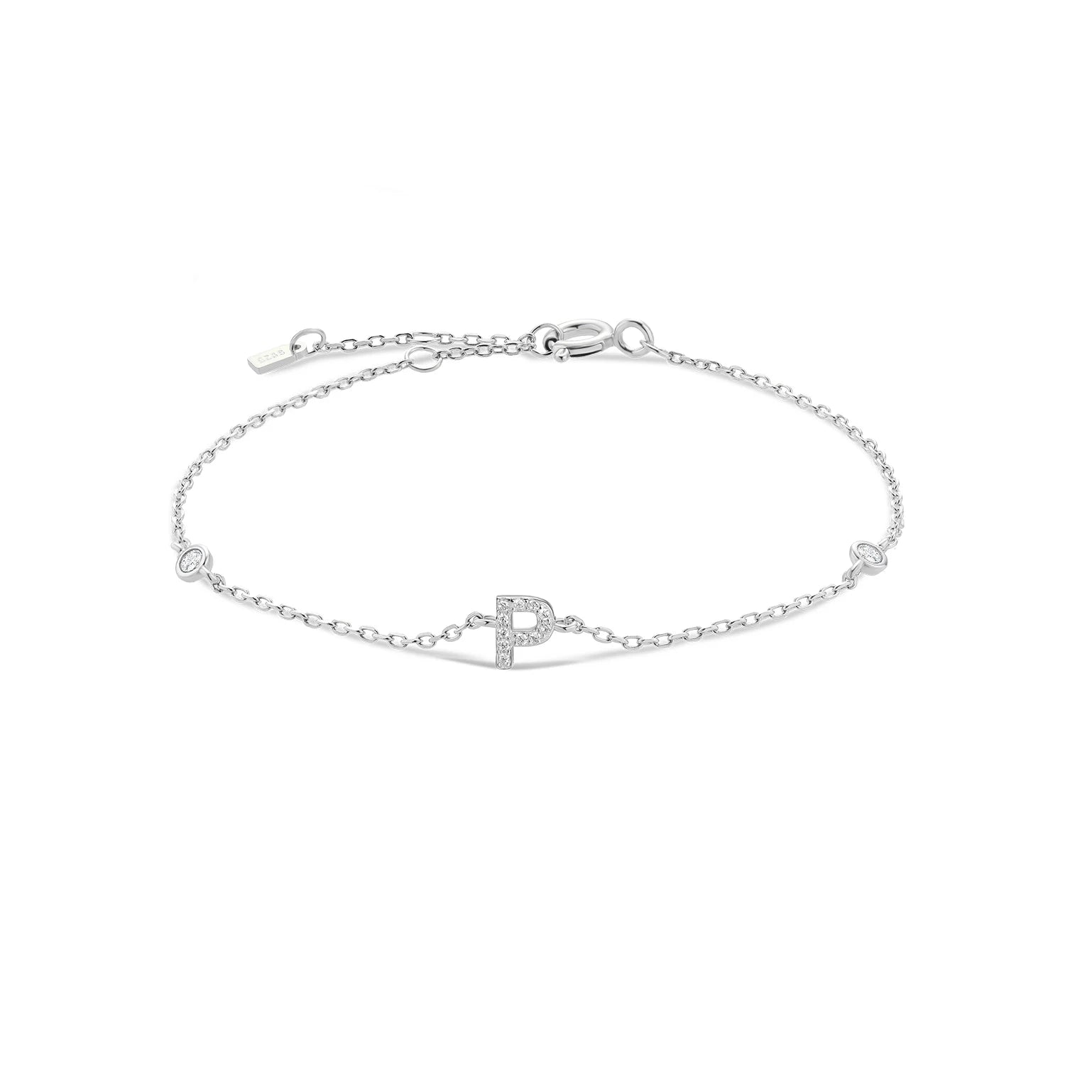 925 Sterling Silber Initial Armband, vergoldet oder platinbeschichtet – Buchstabe A–Z mit Zirkonia