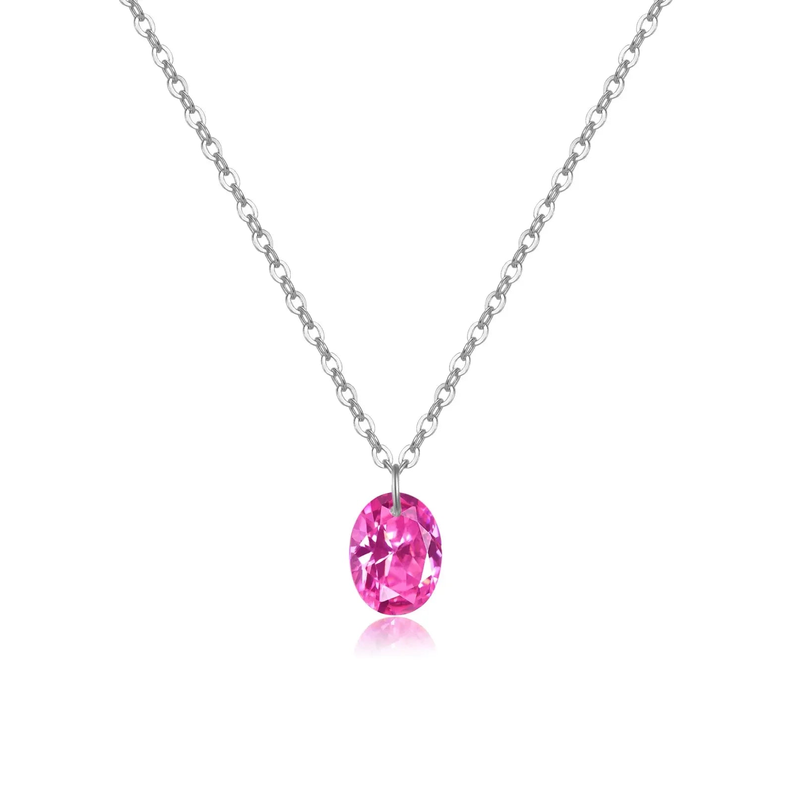 Luxuriöse Damen Halskette 925 Sterling Silber – Rosa Zirkonia Anhänger Oval, Modern & Stilvoll, Vergoldet oder Platinbeschichtet