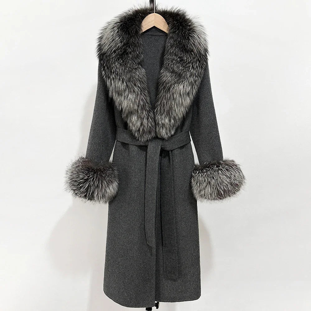 Eleganter Wollmantel mit Echtpelzkragen – Damen Wintermantel aus Wollmischung