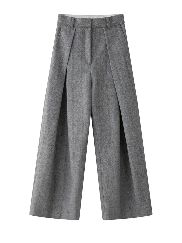 Warme Damenhose im Streifenlook – elegante Wide-Leg-Passform